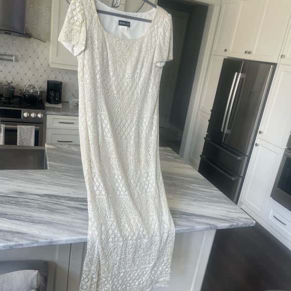 Vintage mother  of the bride floor length gown cream gold lace crochet effect - Picture 7 of 17